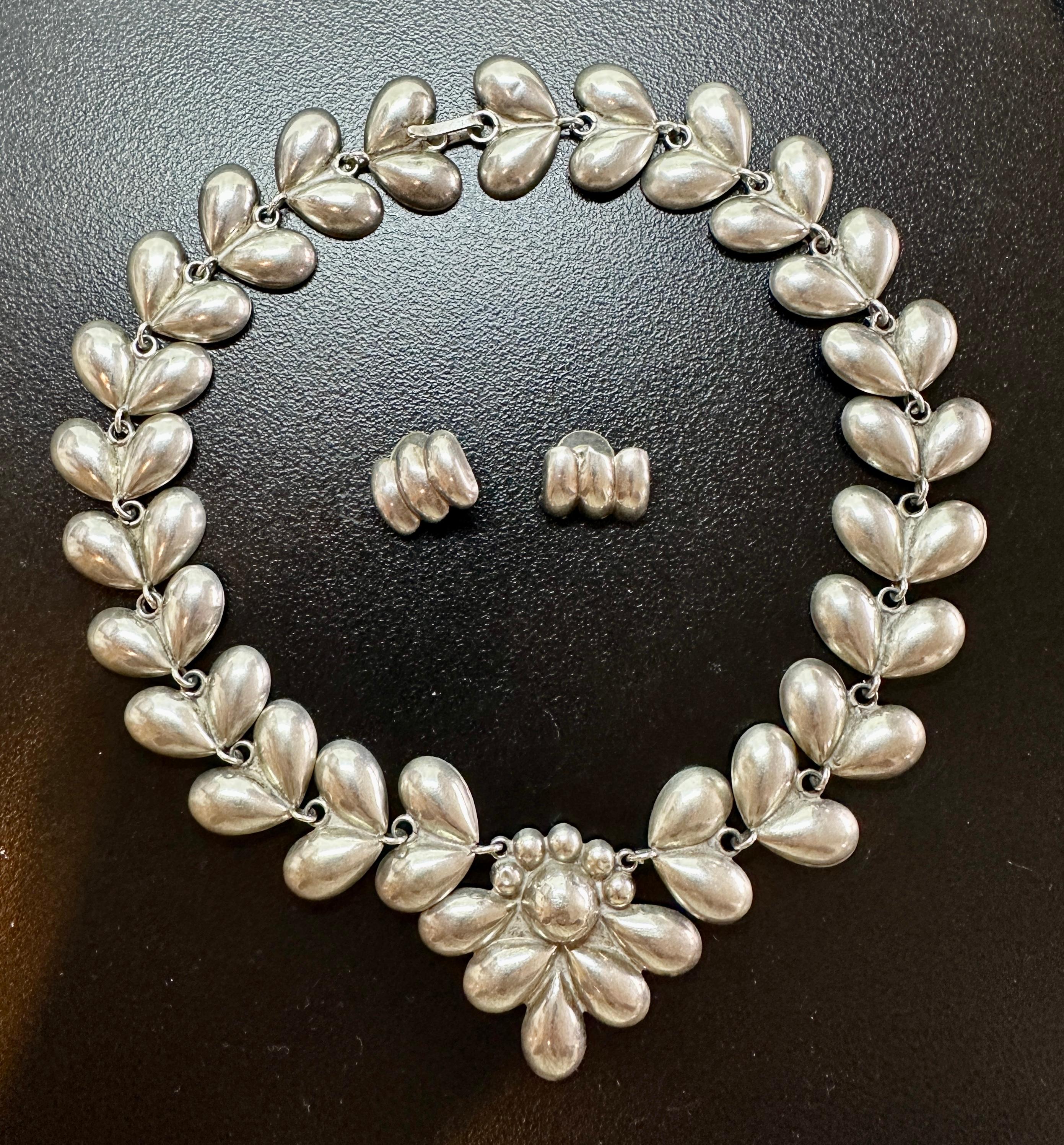Collana Cuore Messicano Orecchini Suite Argento Mid Century Antiques in vendita 1