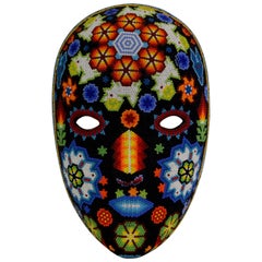 Mexican Huichol Hand Beaded Folk Art Mask Peyote Blossom