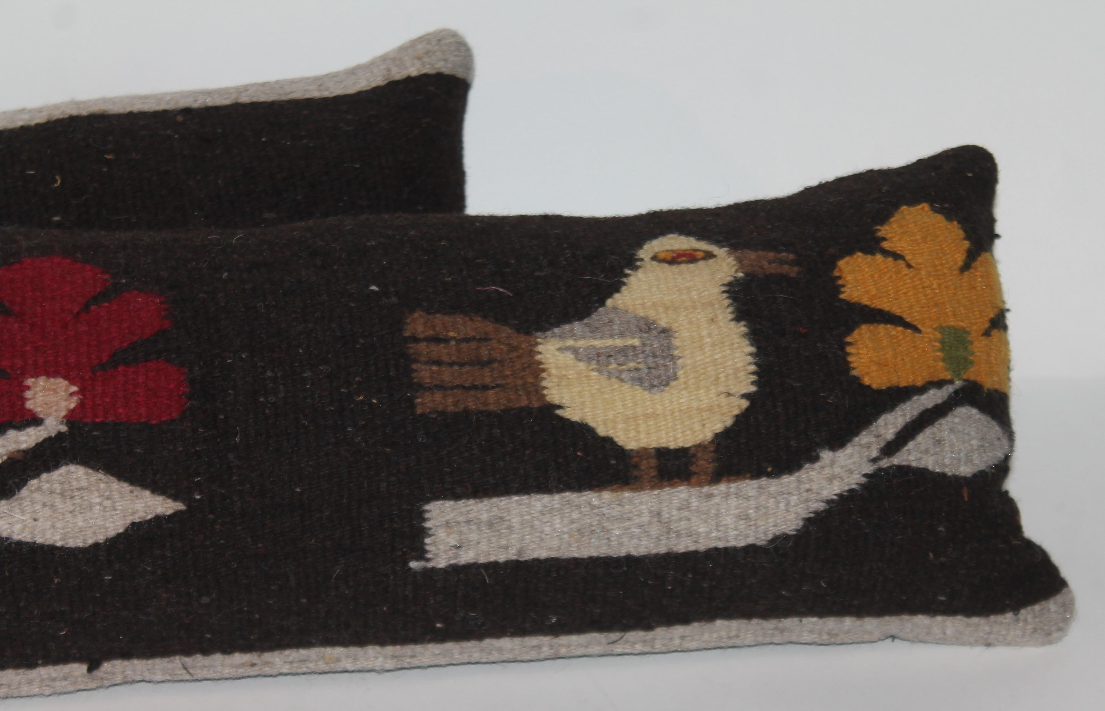 Mexican / American Indian weaving bird pictorial pillows. The backings are in black linen.