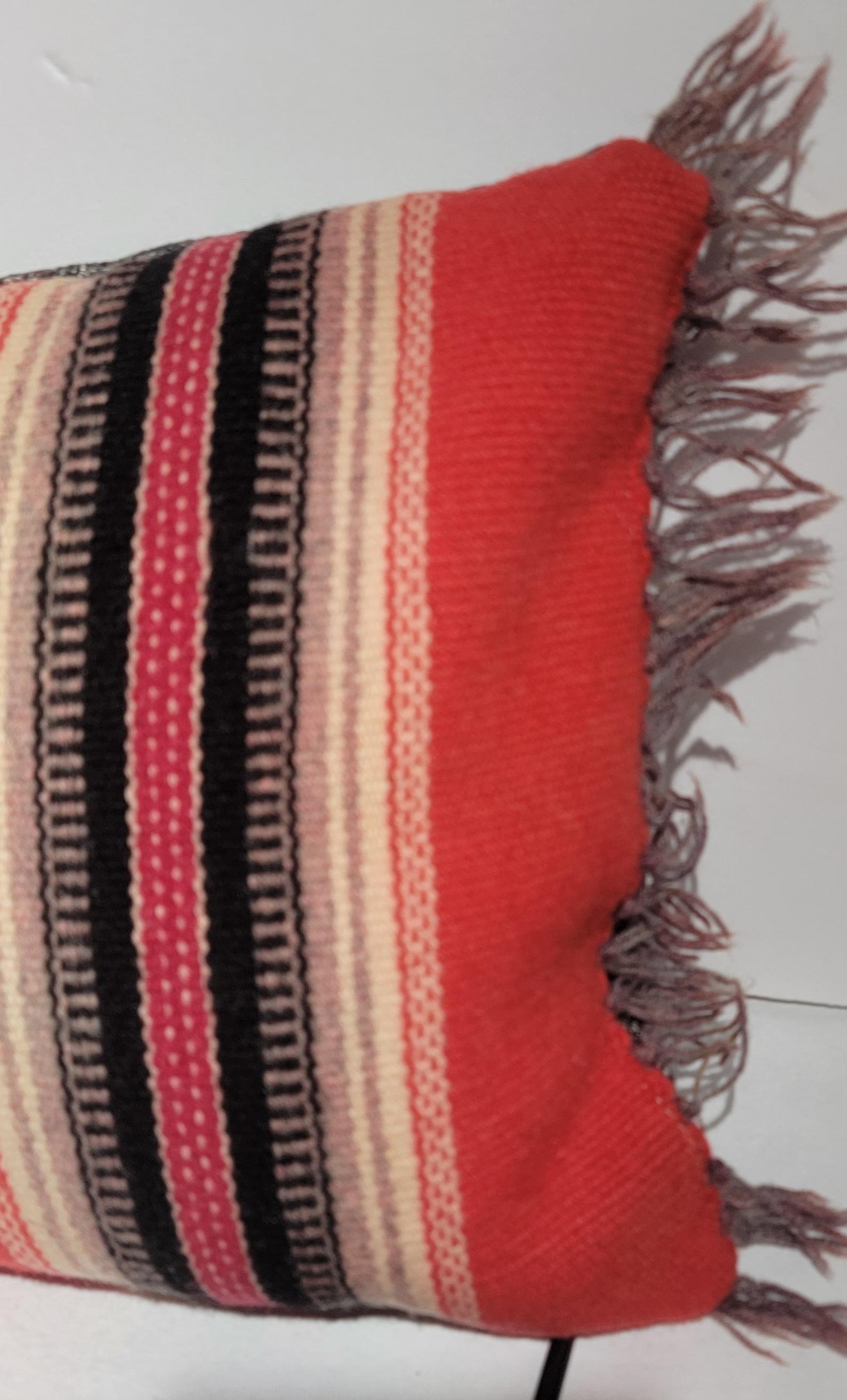 American Mexican Indian Fringed Serape Bolster Pillow For Sale
