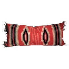 Used Mexican Indian Fringed Serape Bolster Pillow