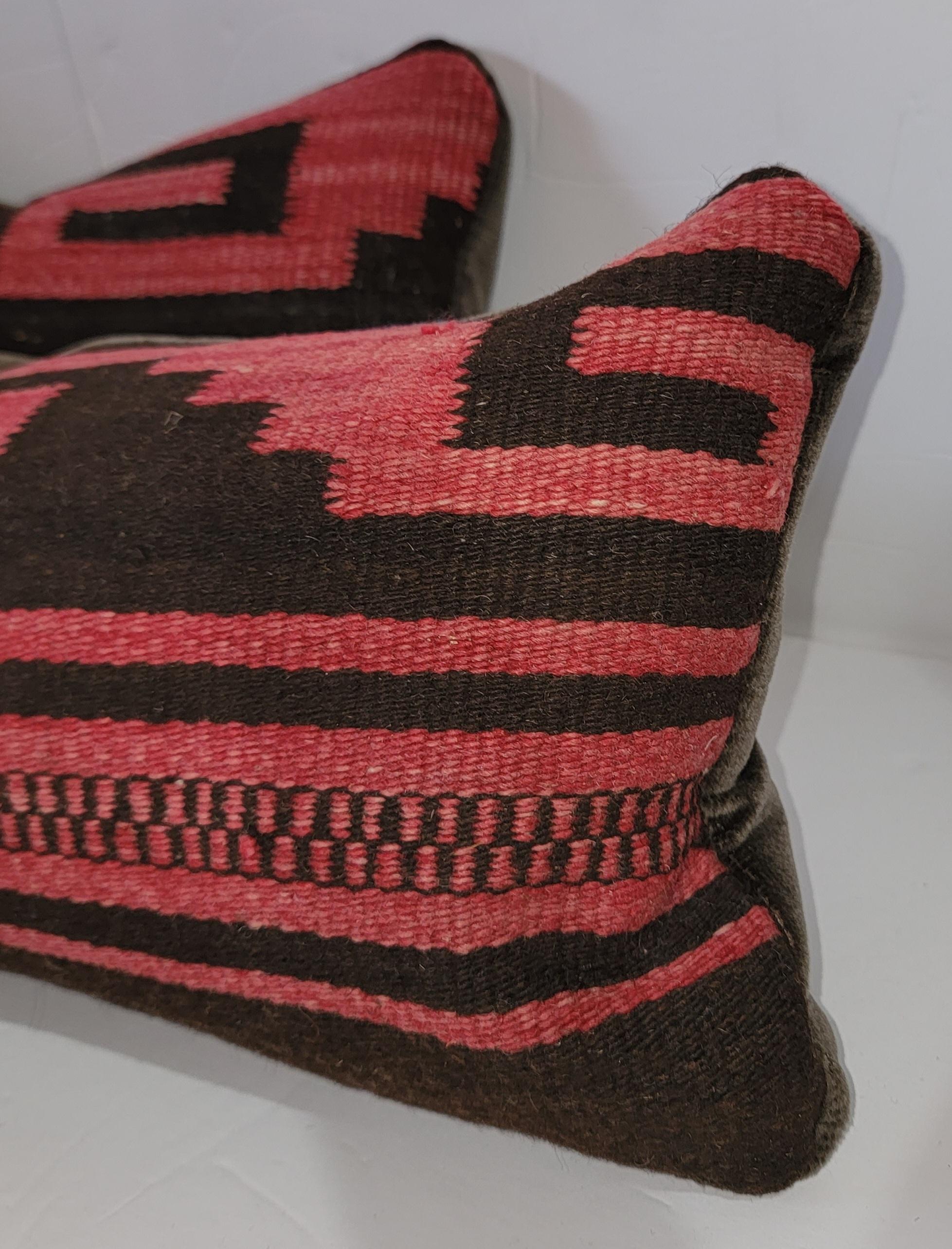 Hand-Woven Mexican Indian Weaving Bolster Pillows, Pair