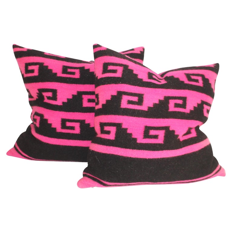Mexican Indian Weaving Geometric Pillows, Pair For Sale
