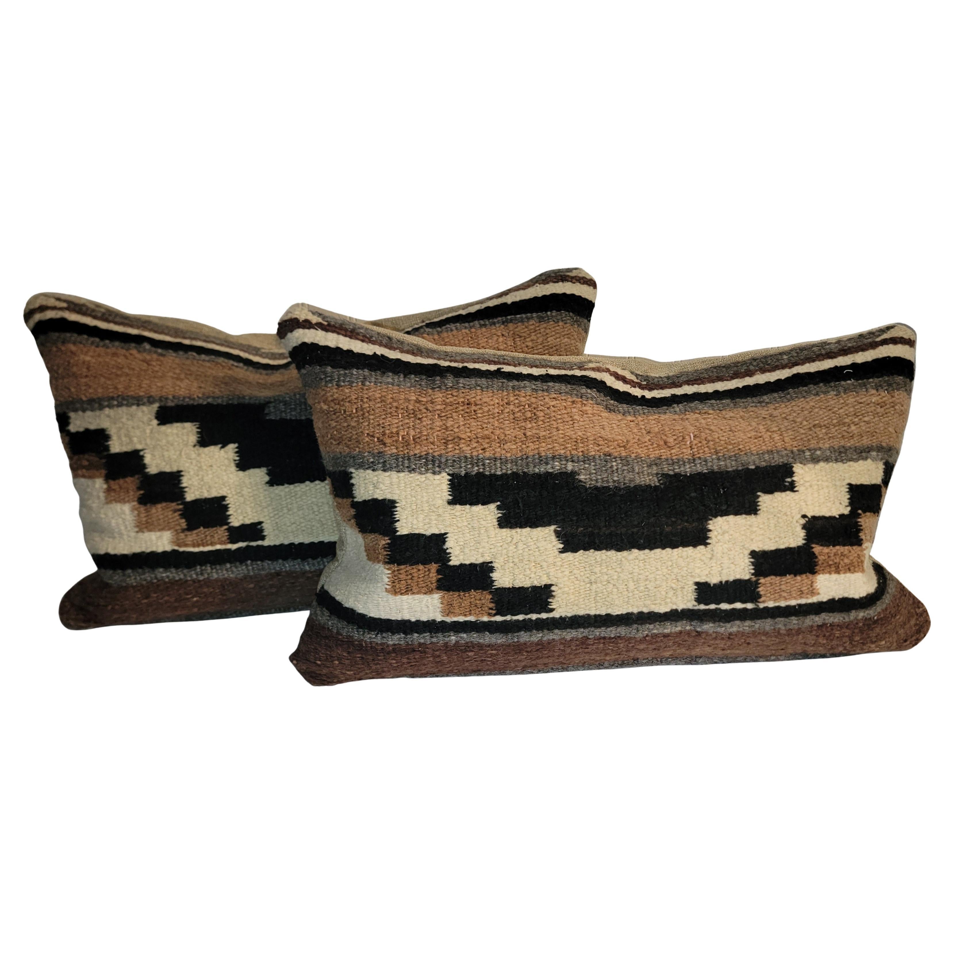 Mexican Indian Weaving Geometric Pillows-Pair For Sale