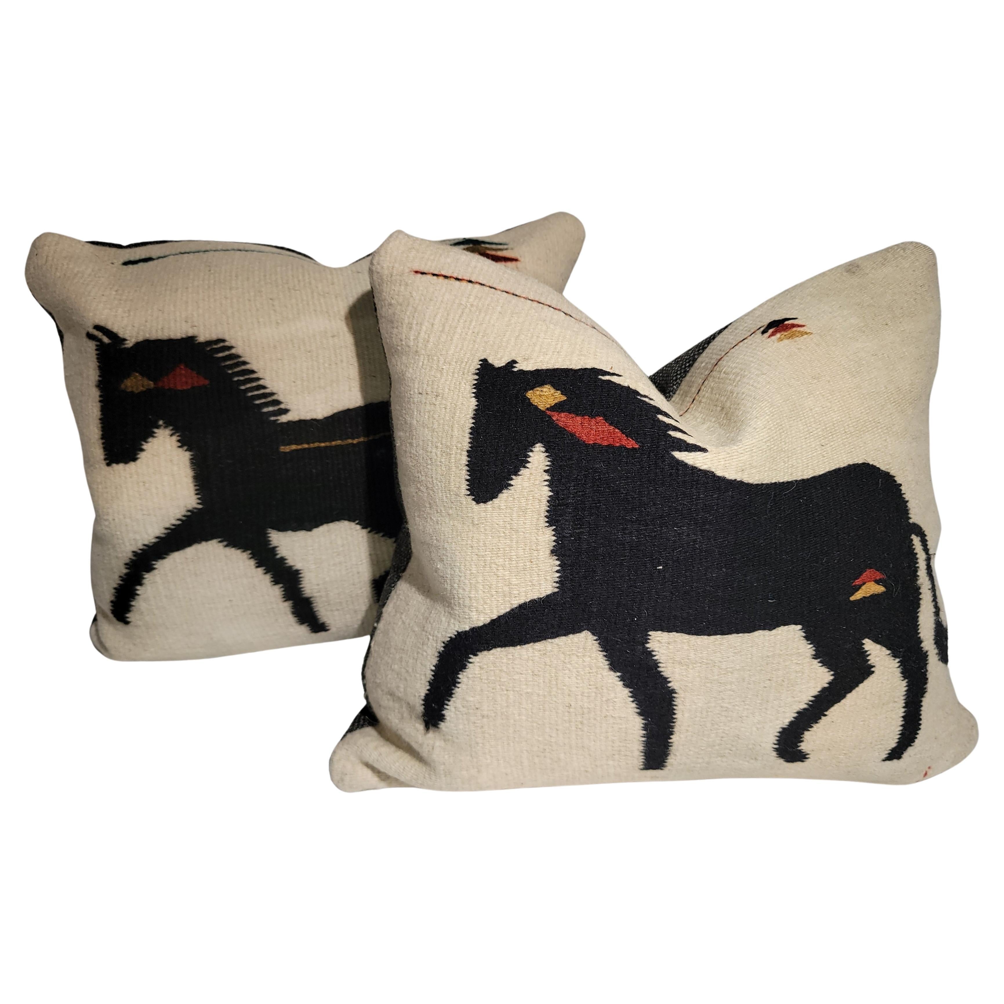 Mexican Indian Weaving Horse Pillows -Pair For Sale