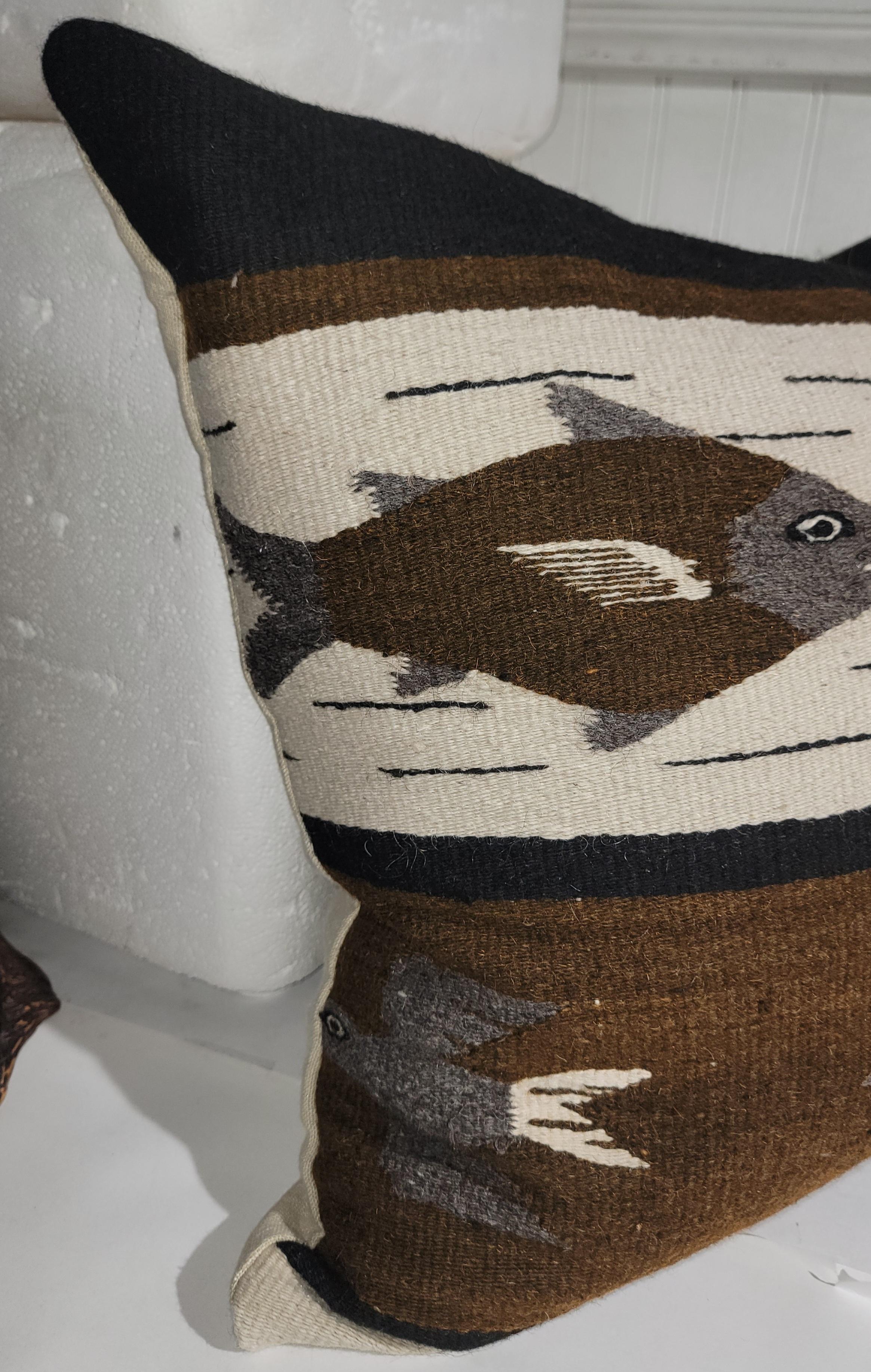Adirondack Mexican Indian Weaving Pictorial  Pillows -Pair For Sale