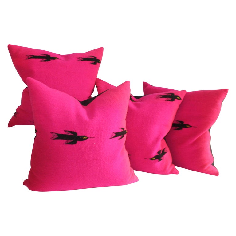 Mexican Indian Weaving Pillows Birds in Flight Collection of Four Pillows For Sale