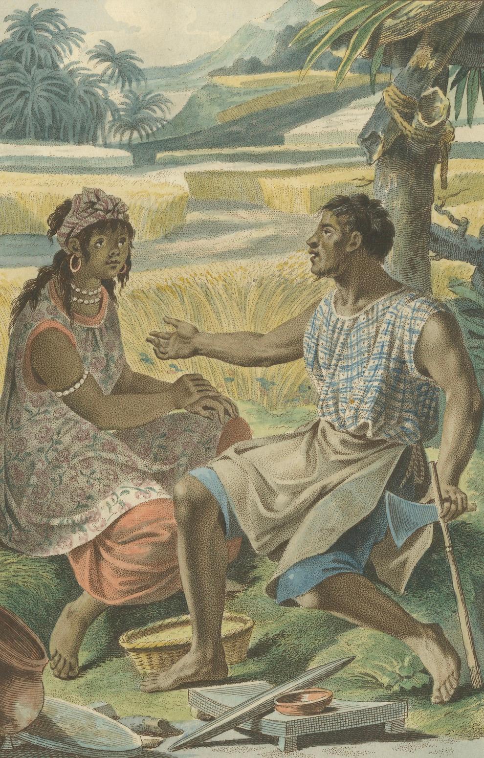 Mexikanische Ureinwohner - Antiker handkolorierter ethnografischer Druck um 1805 (Graviert) im Angebot