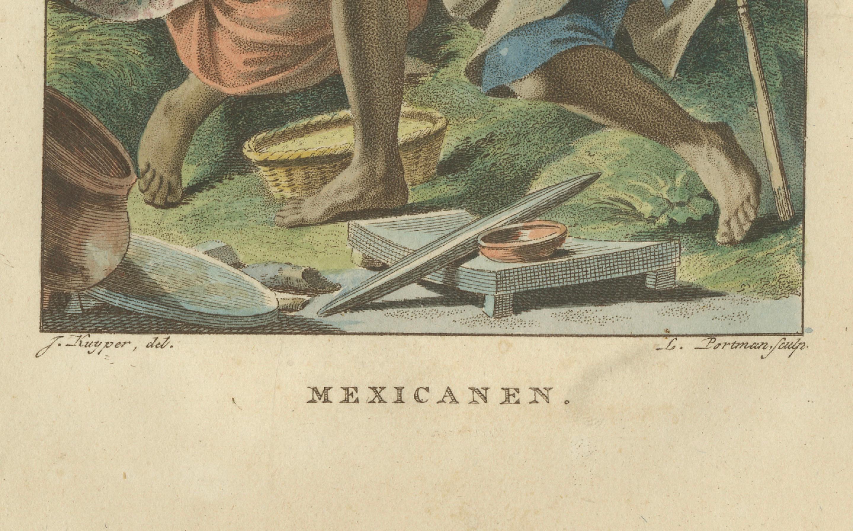 Mexikanische Ureinwohner - Antiker handkolorierter ethnografischer Druck um 1805 (Papier) im Angebot