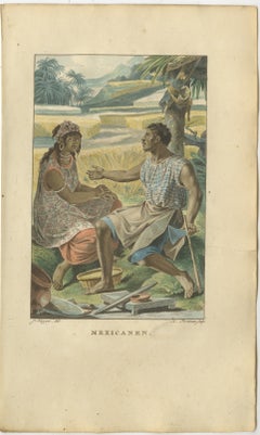 Indígenas mexicanos - Grabado etnográfico antiguo coloreado a mano c.1805