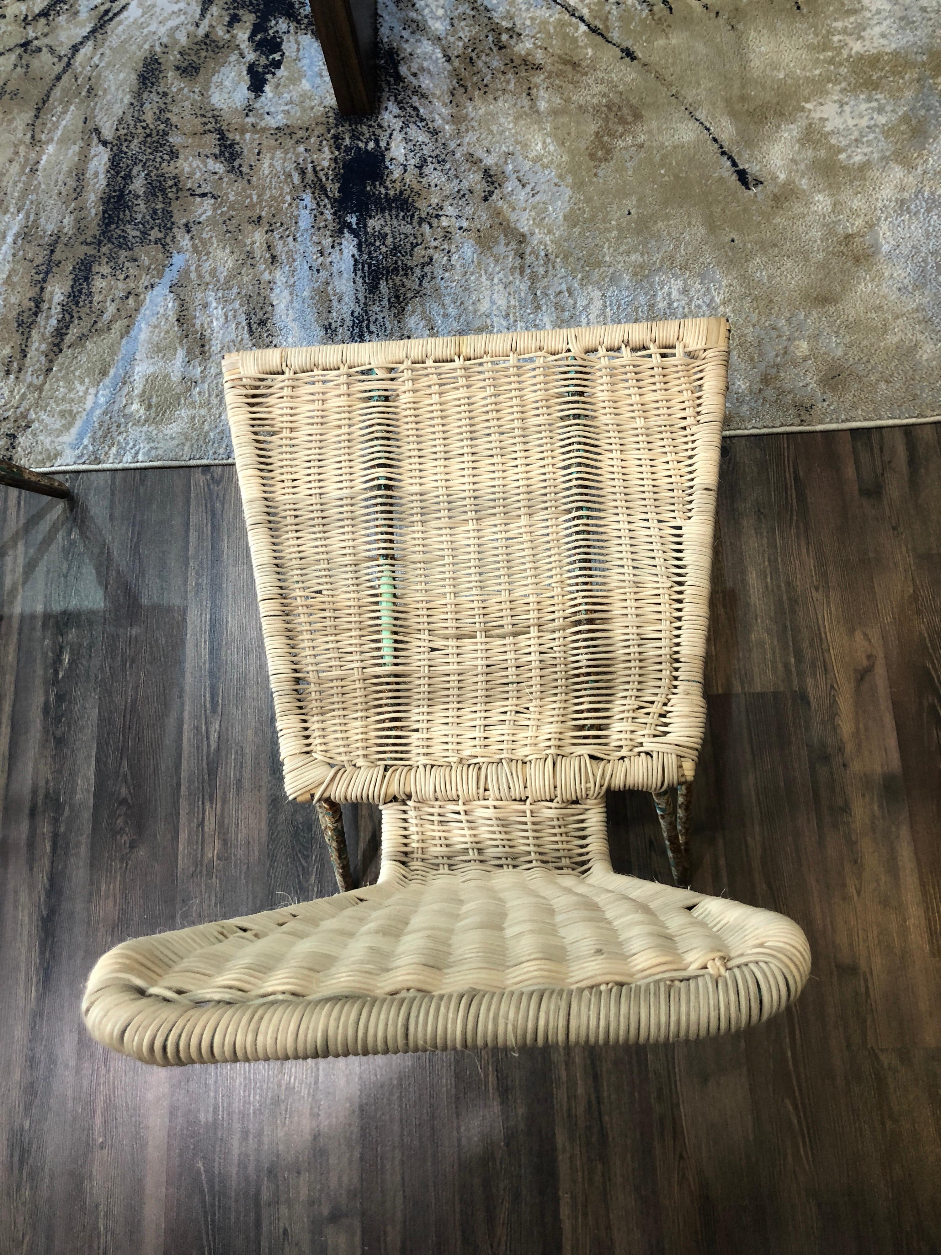 Mid-Century Modern Mexican Iron and Caned Chair For Sale