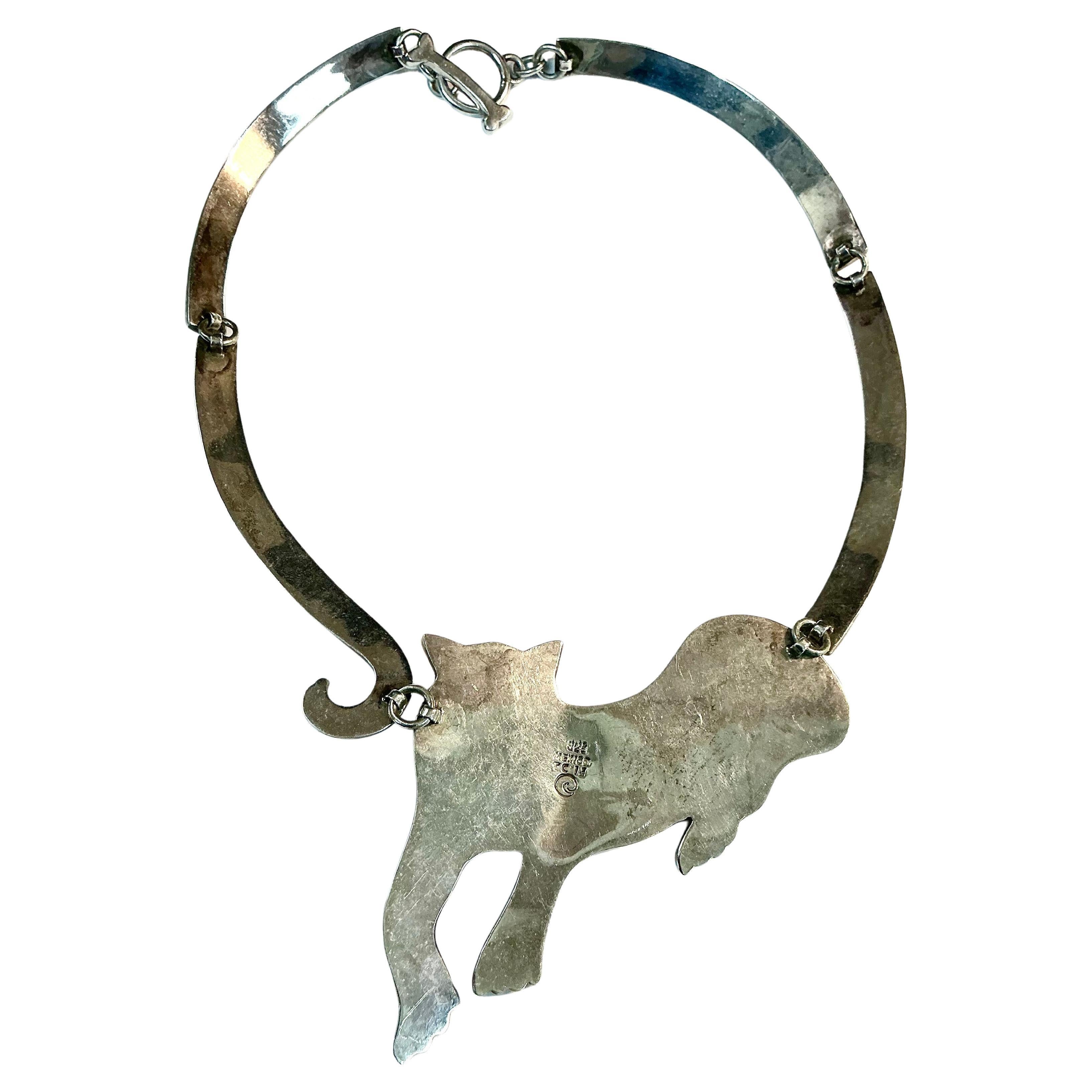 Femenino o masculino Collar de jaguar mexicano, plata y negro, marcado 925 en venta