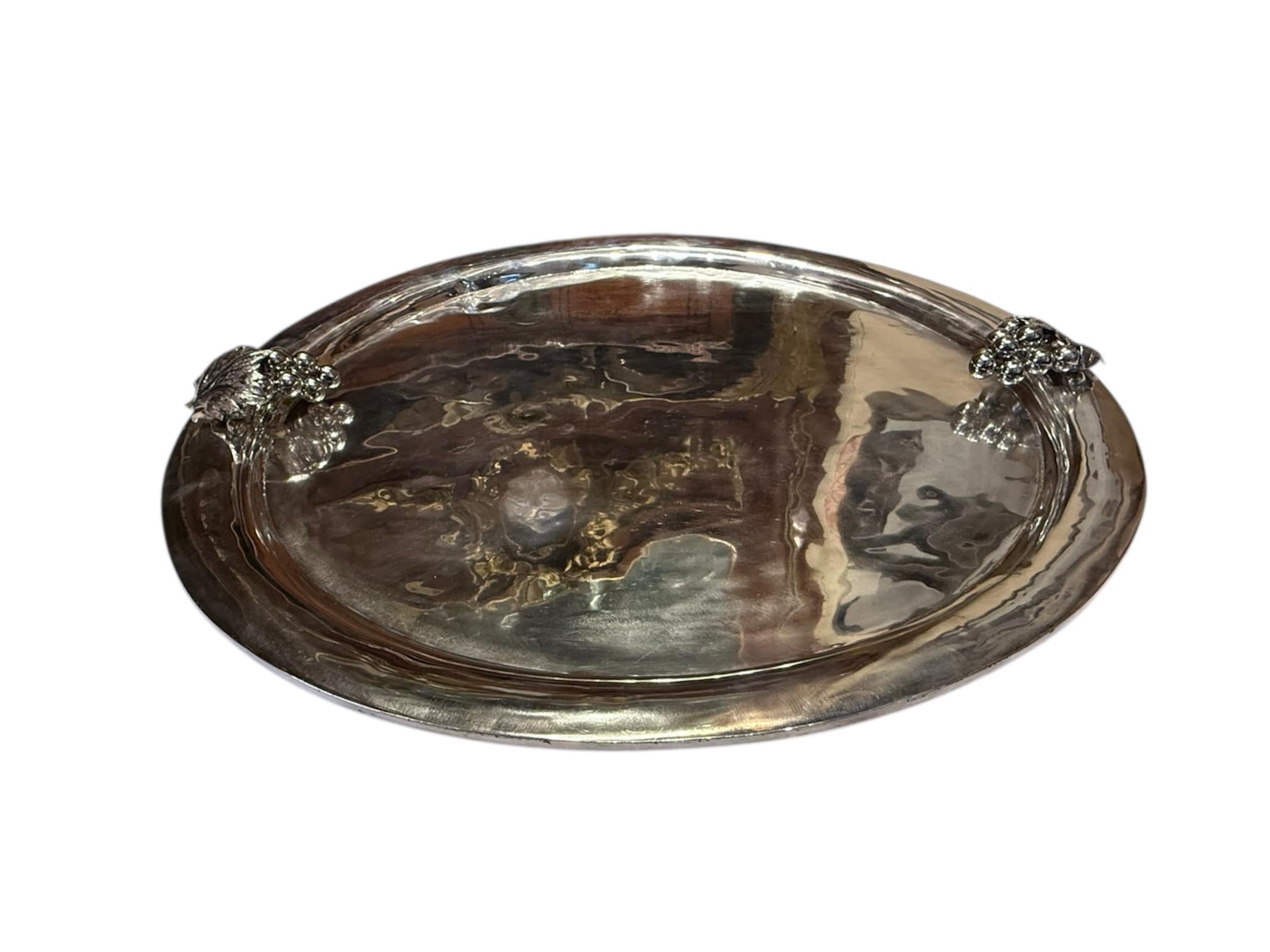 Sterling Silver Mexican Large Round Serving Tray For Sale