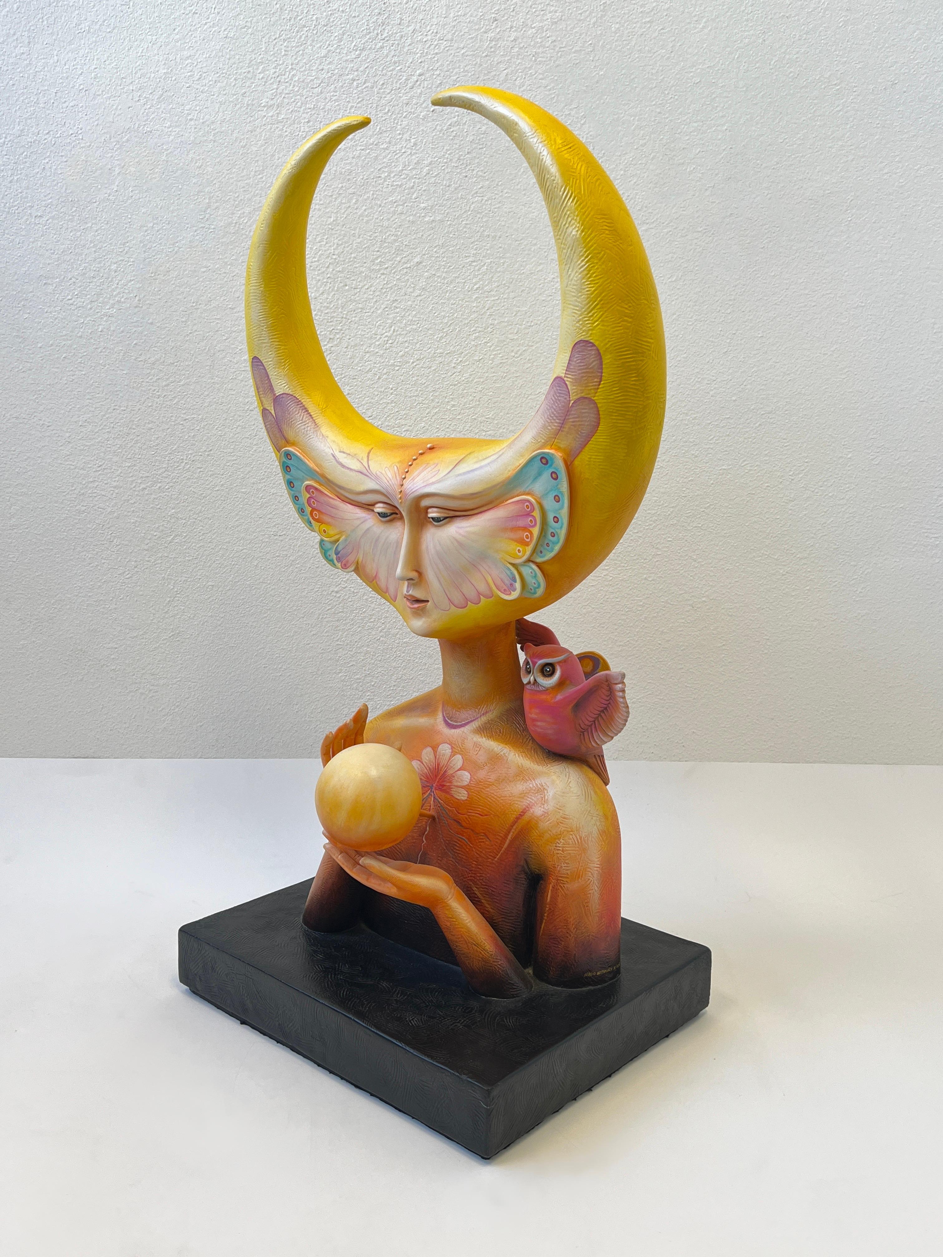 A spectacular 1980’s surreal sculpture tittle ‘Intuition Bust’ by renowned Mexican listed artist Sergio Bustamante. 
Constructed of resin and hand painted with acrylic, hand signed and numbered 31/100. 
In beautiful vintage