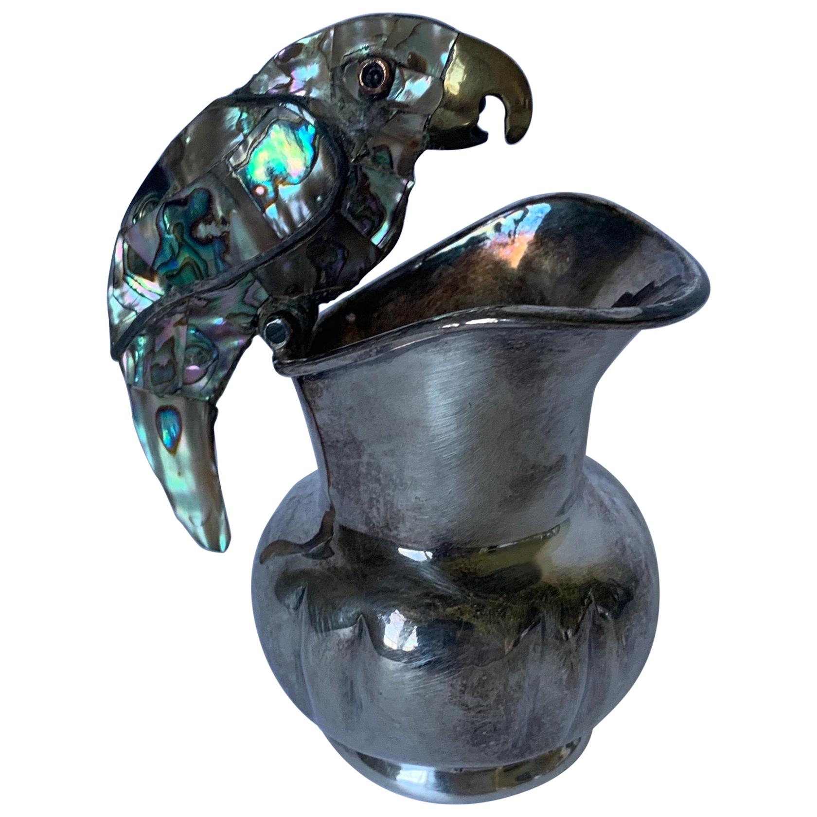 Los Castillo Parrot Silver and Abalone Creamer