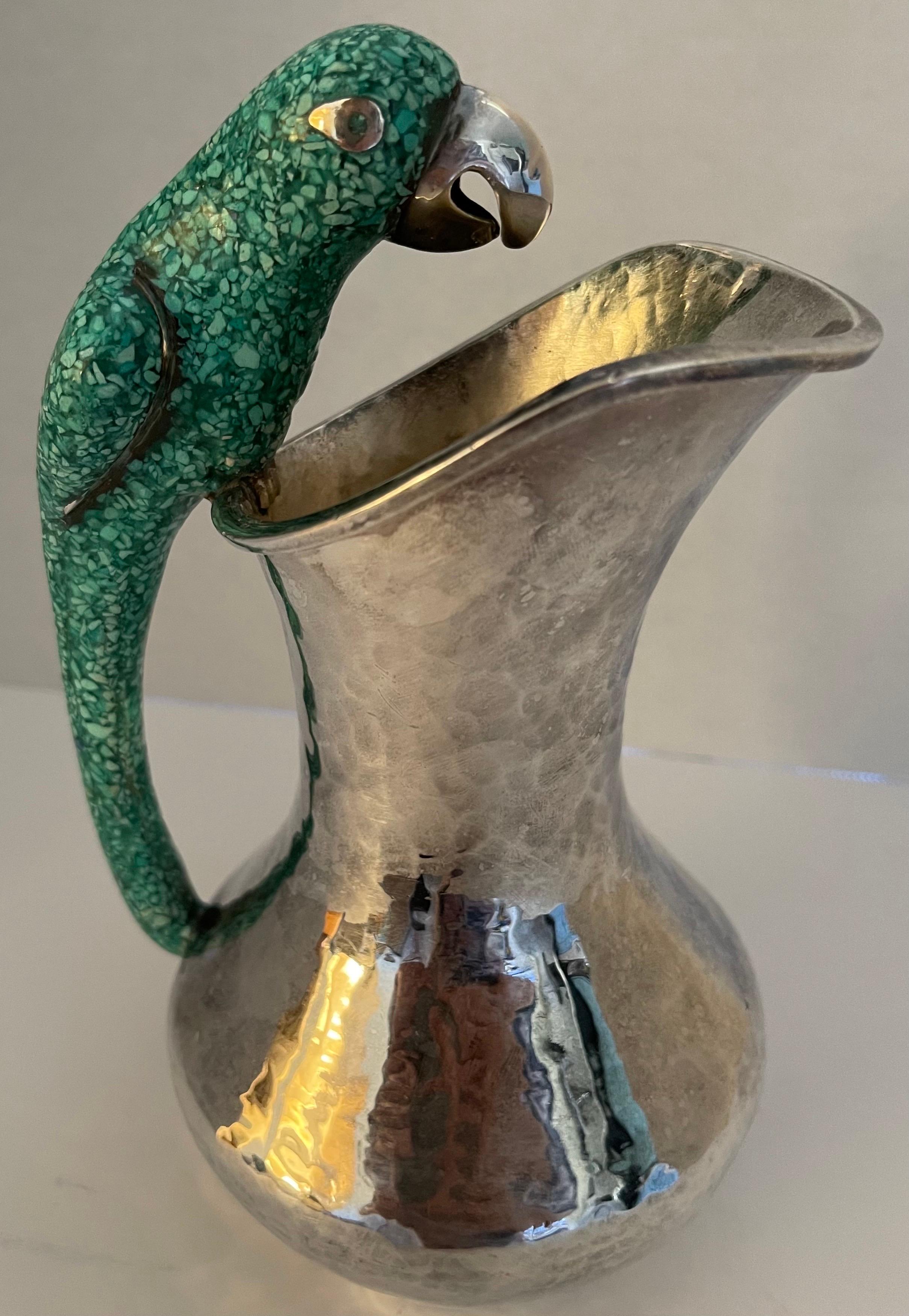 Mexican Los Castillo Style Parrot Handle & Silver Pitcher For Sale 4