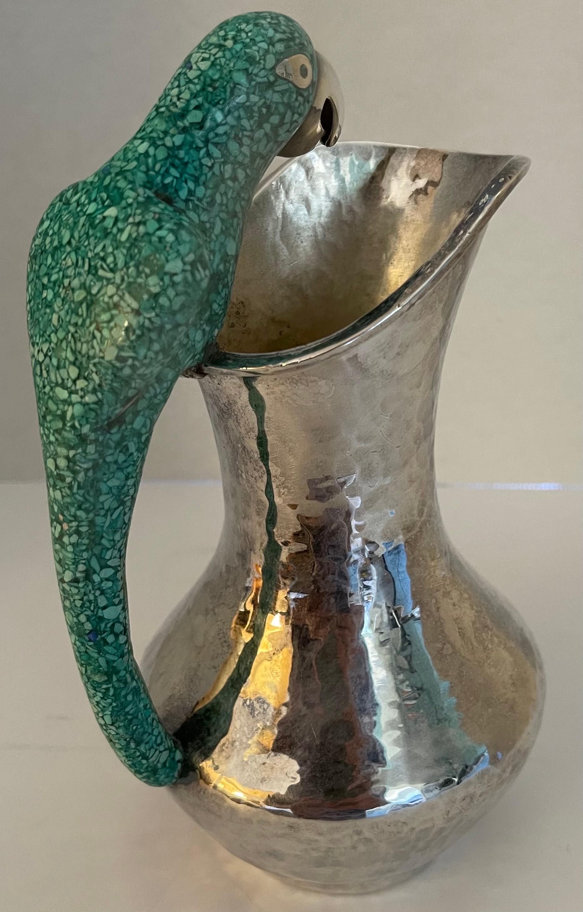 Mexican Los Castillo Style Parrot Handle & Silver Pitcher For Sale 5