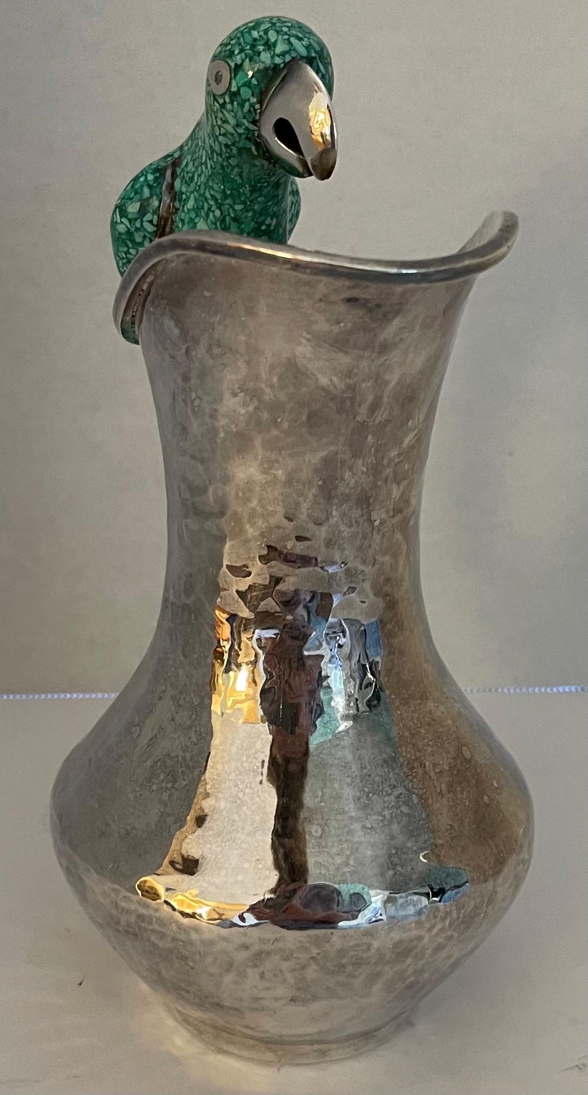 Modern Mexican Los Castillo Style Parrot Handle & Silver Pitcher For Sale