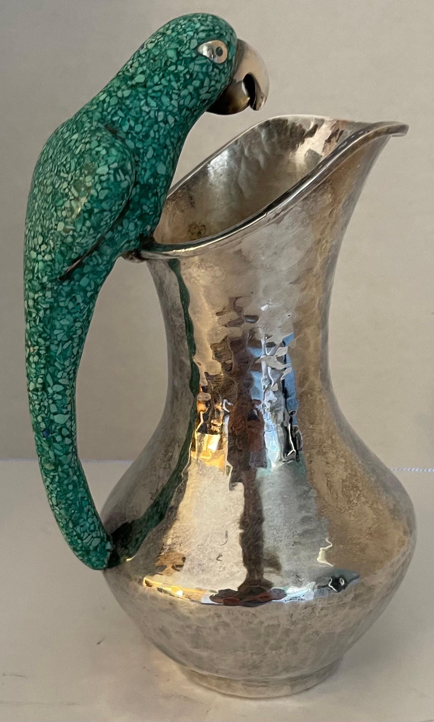 Mexican Los Castillo Style Parrot Handle & Silver Pitcher For Sale 2