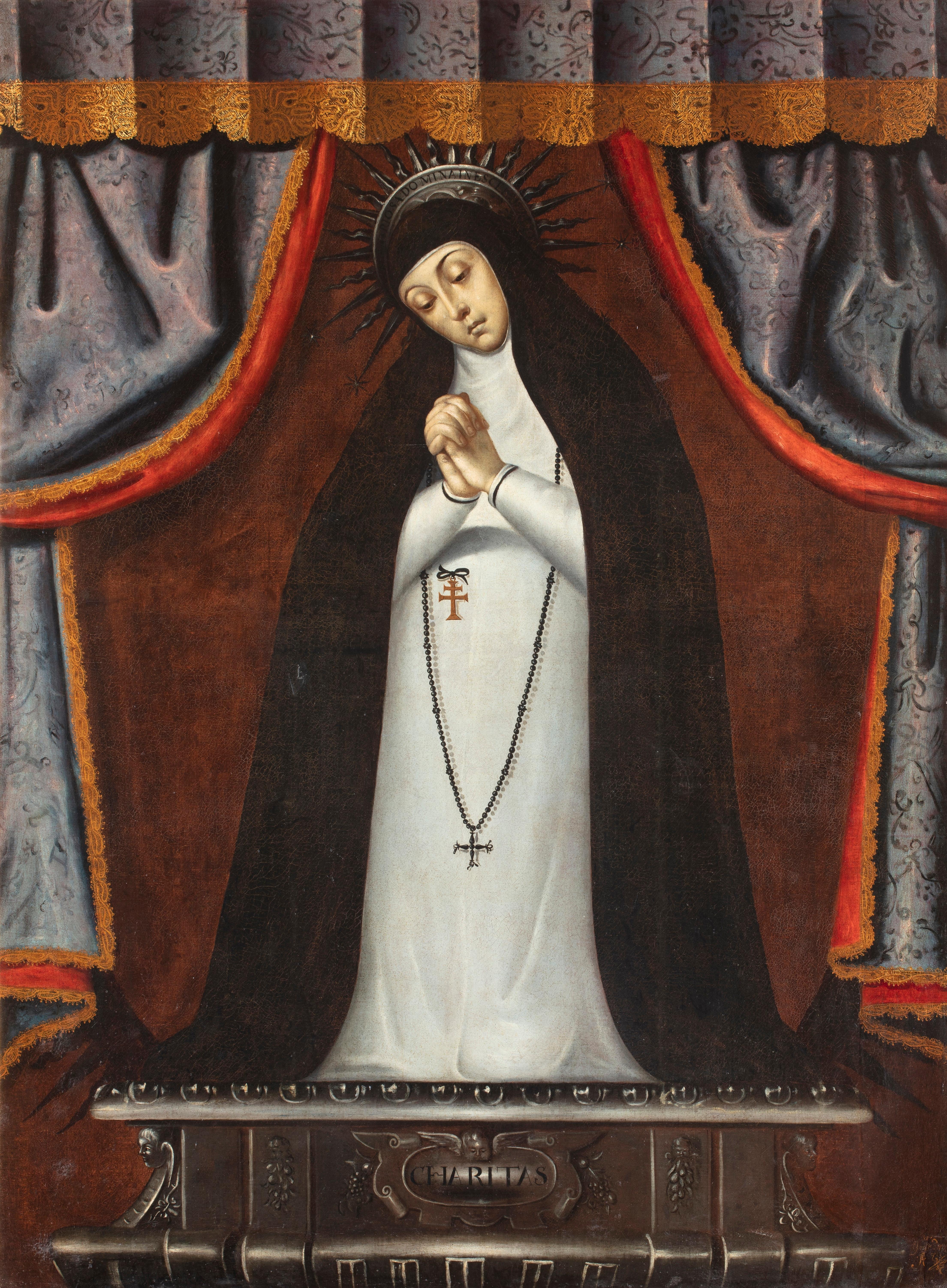 Mexikanische Maestro Jungfrau der Einsamkeit, Öl auf Leinwand, 17. Jahrhundert – Painting von Mexican Maestro of the 17th century