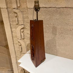 Mahogany Pyramid Triangular Table Lamp Hand Carved Dancing Geishas 1950s Mexico