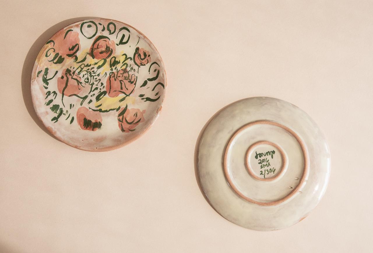 Mexican Majolica Ceramic 2 Plate Set Handmade Mid-Century Modern Clay Red White (Mexikanisch)