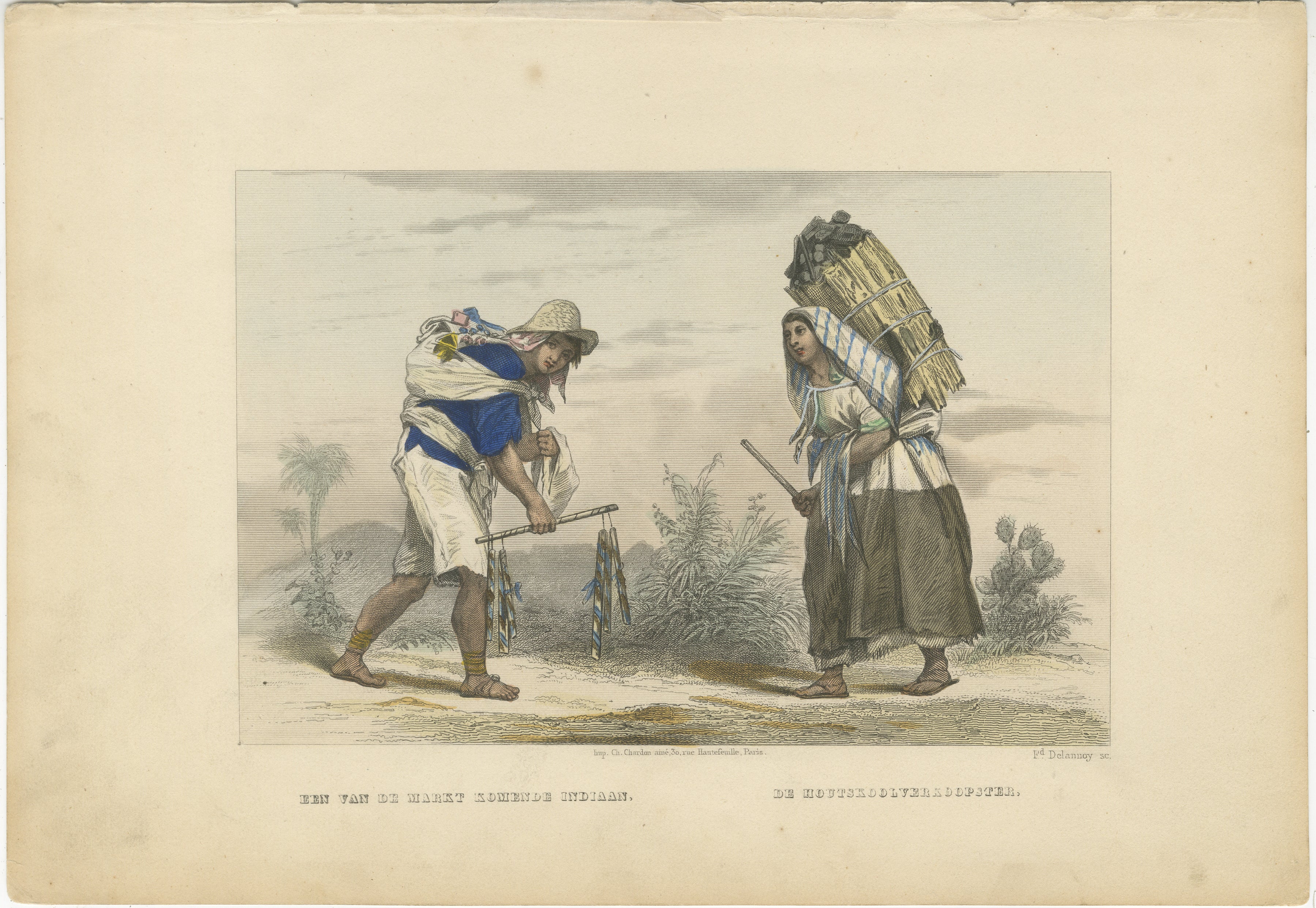 Mexican Market Indian and Firewood Seller, Hand-Colored Costume Print, 1865