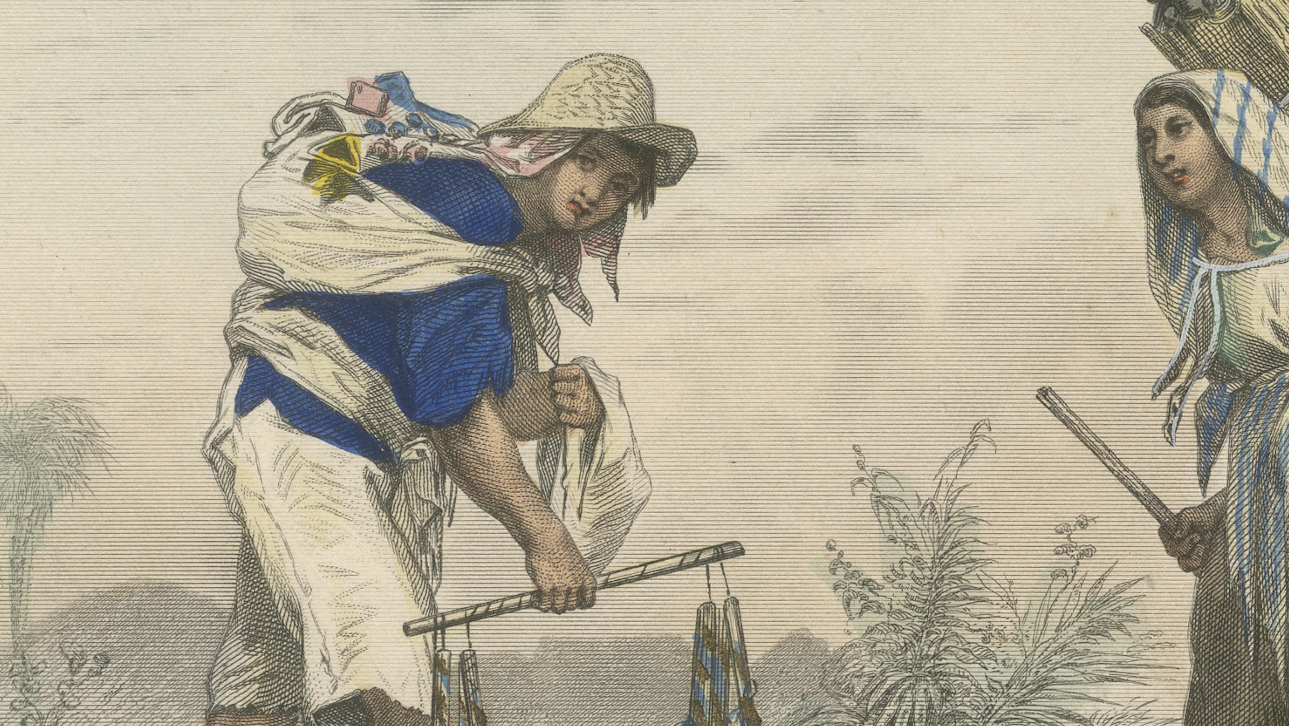 Mexican Market Indian and Firewood Seller, Hand-Colored Costume Print, 1865