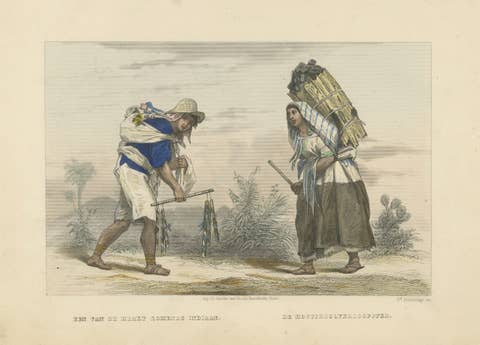Mexican Market Indian and Firewood Seller, Hand-Colored Costume Print, 1865