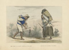 Mexican Market Indian and Firewood Seller, Hand-Colored Costume Print, 1865