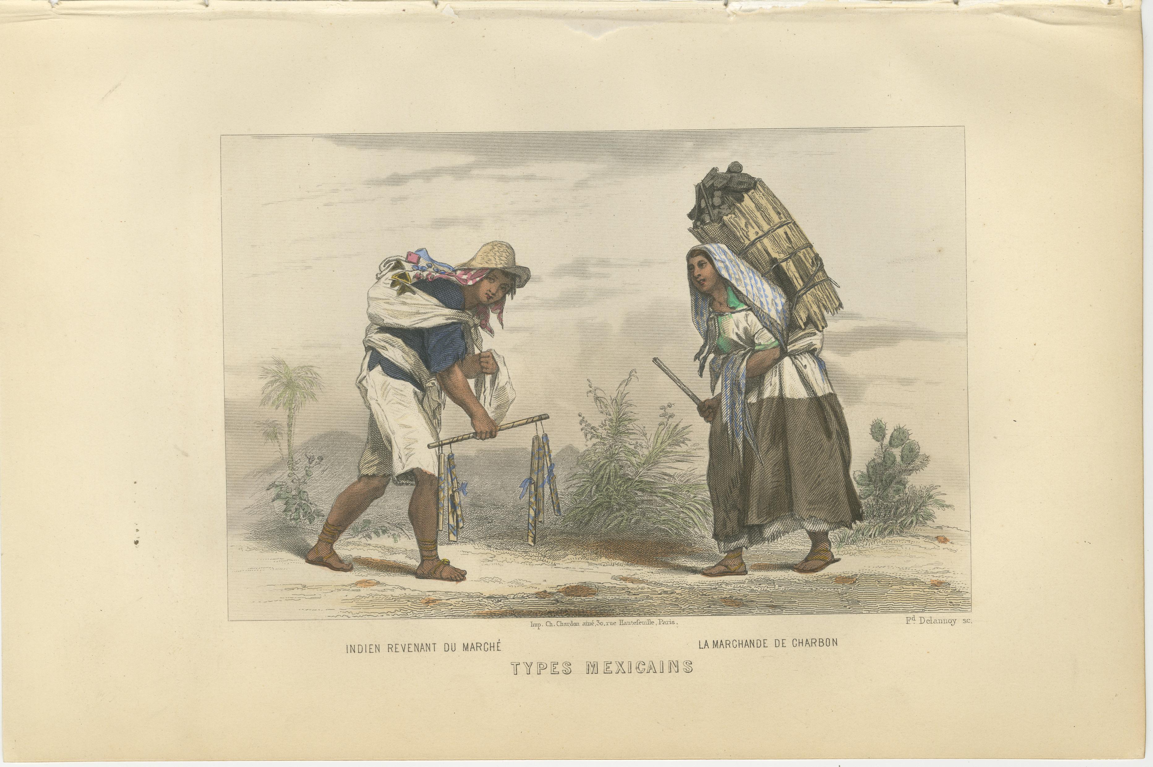 Mexikanischer Marktverkäufer und Holzkohleverkäufer - Handkolorierter Stich, 1867

Dieser fein handkolorierte Stich aus der Serie 