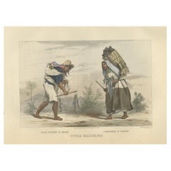 Mexikanischer Marktverkäufer und Holzkohleverkäufer - Handkolorierter Stich, 1867