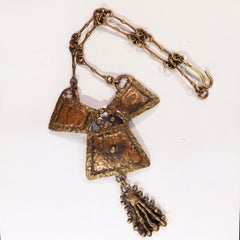 Mexican MCM Brass Brutalist Necklace in the Style of Pal Kepenyes
