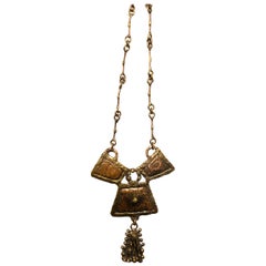 Vintage Mexican MCM Brass Brutalist Necklace in the Style of Pal Kepenyes