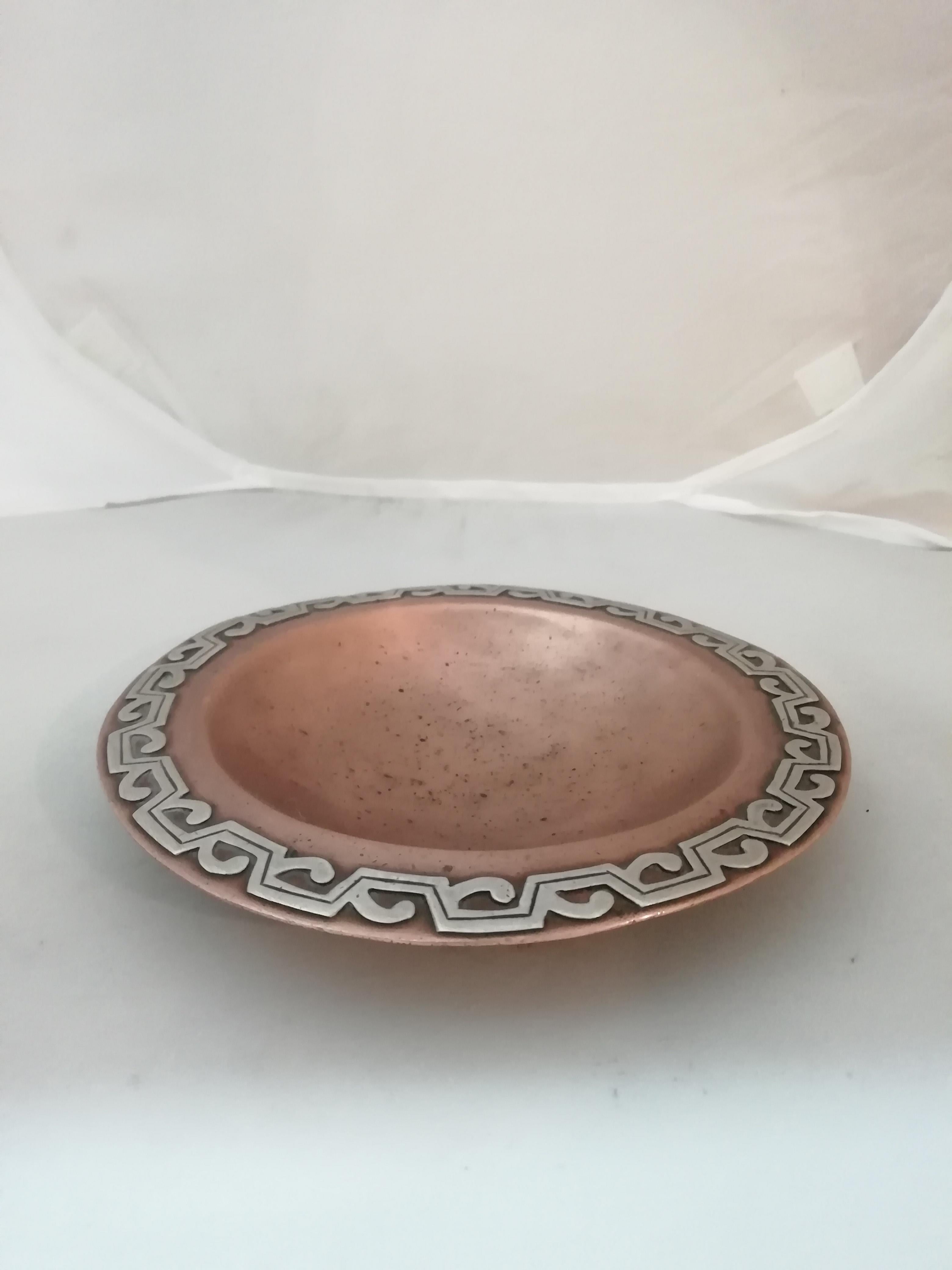 Mexican Mid-Century Modern copper plate with silver overlay by Ana María Núñez Brillanti 