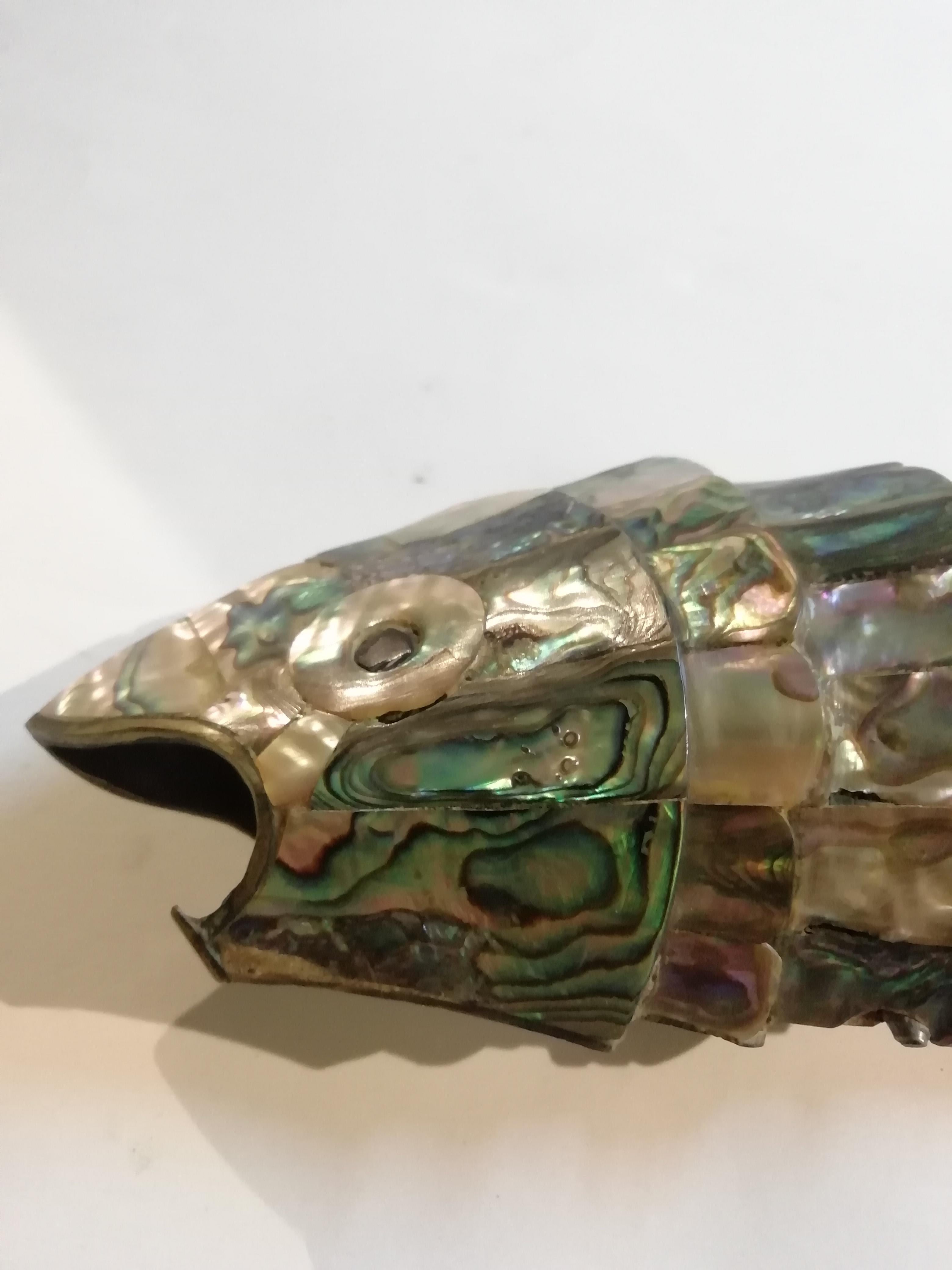 Mexican MCM Los Castillo Abalone Shell and Brass Fish 1