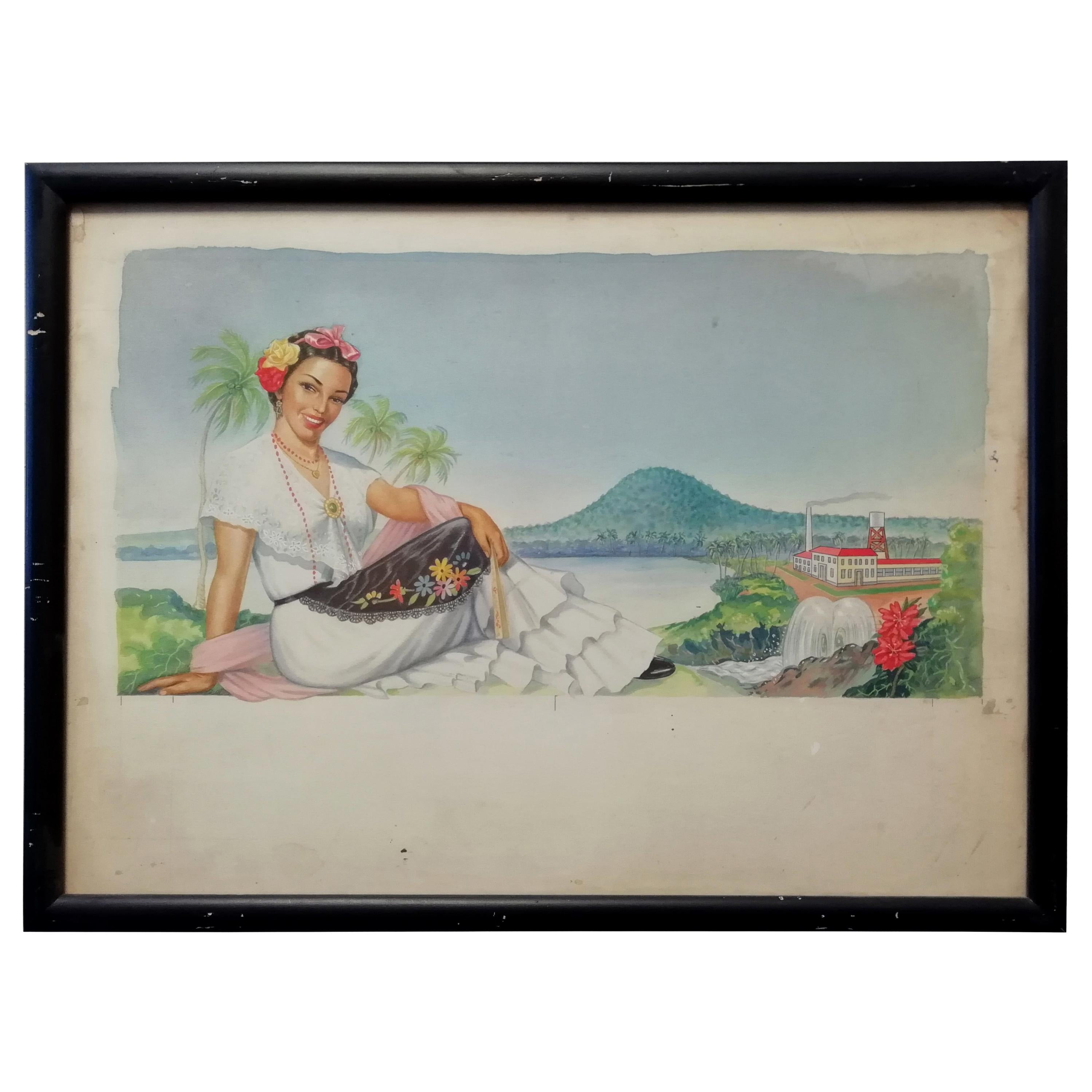 Pittura messicana MCM Veracruz Woman, acquerello su carta