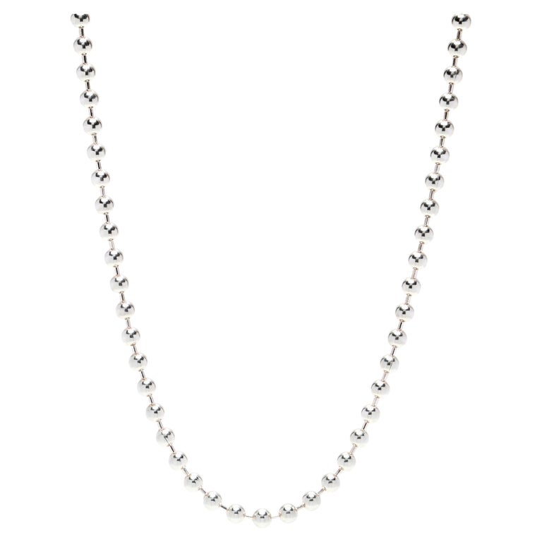 Mexican Medium Bead Chain Necklace, Sterling Silver, Silver For