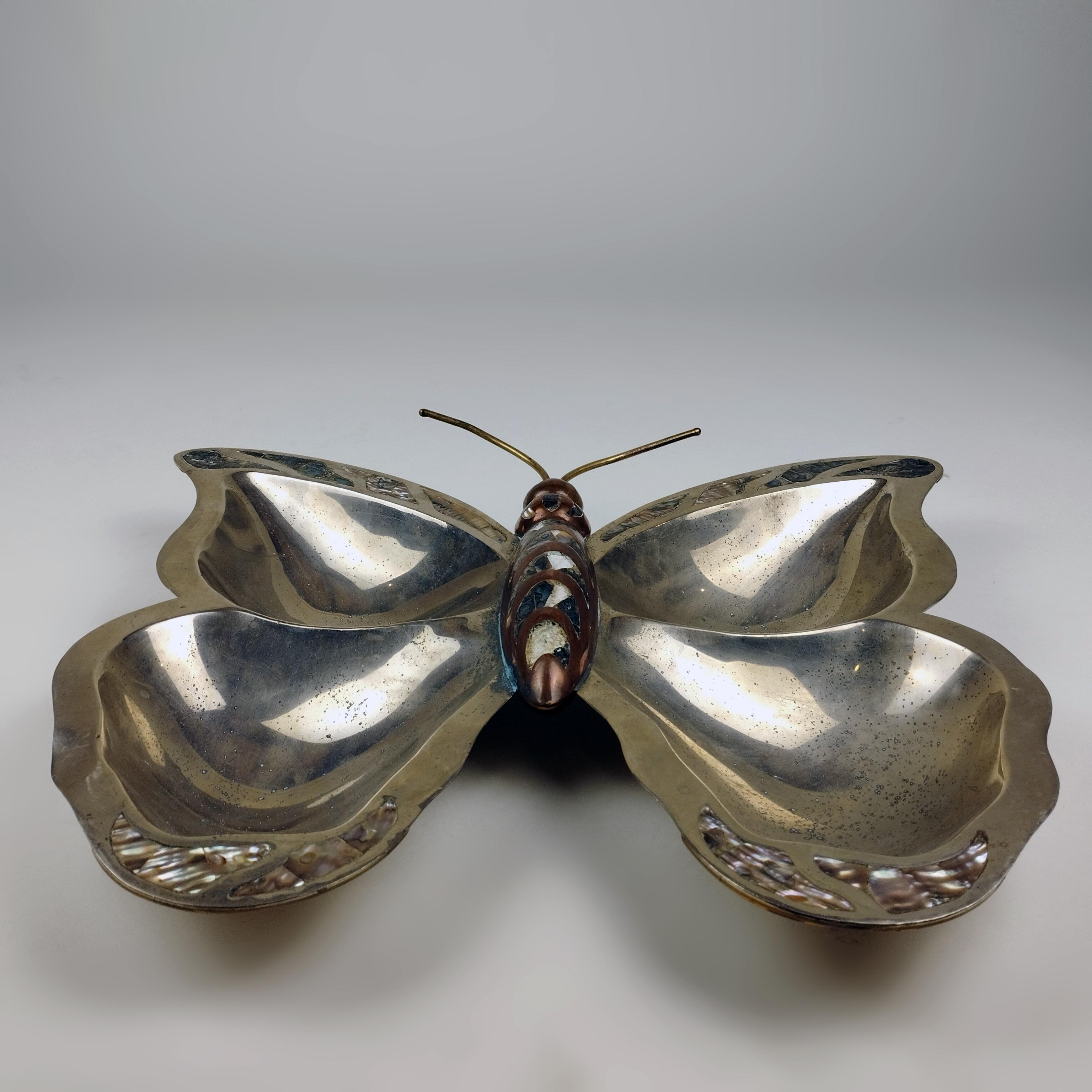 Mid-Century Modern Mexican Metales Casados Butterfly Snack Plate