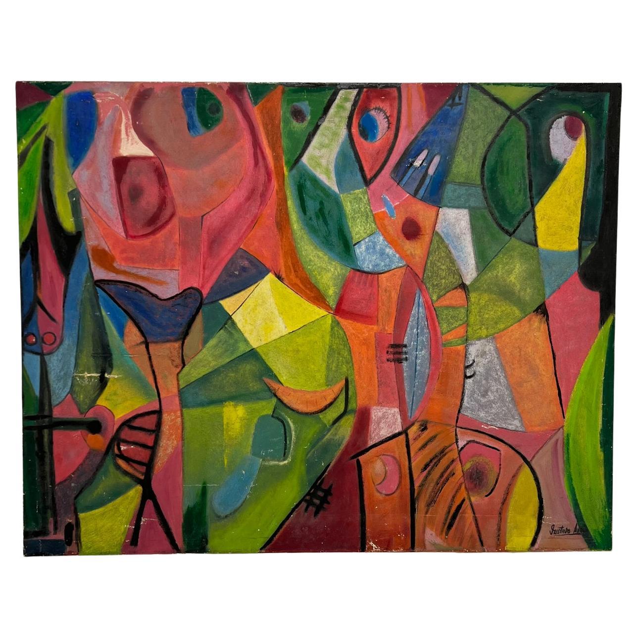 1960s Art Style Pedro Coronel Abstract Oil Painting Gustavo For Sale