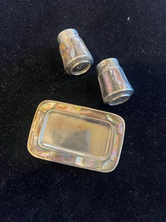 Mexican Mid Century Alpaka & Abalone Shell Salz & Pfeffer Shakers Rare