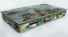 Mexican Mid-Century Modern Abalone Shell Box, Alpaca Silver