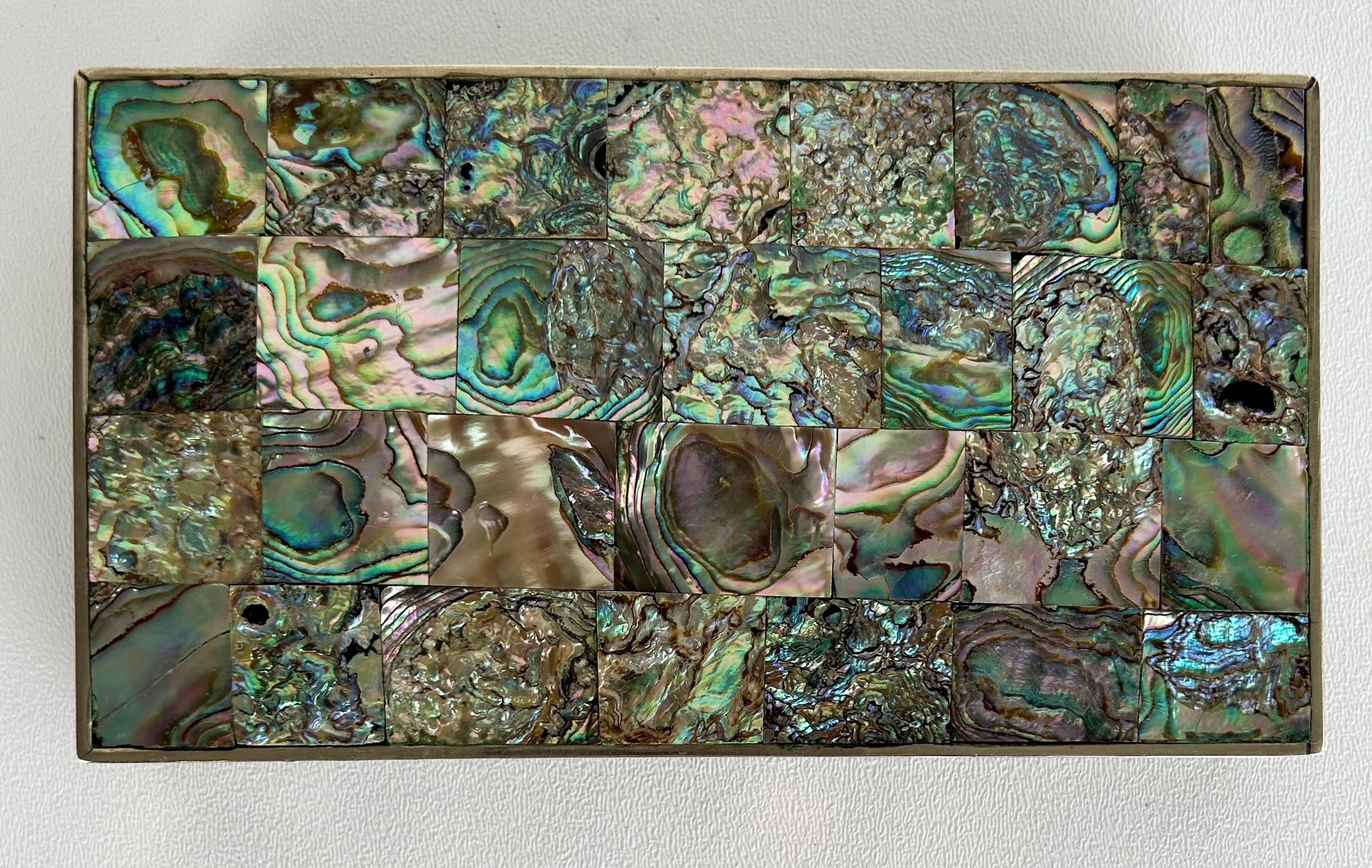 Mexican Mid-Century Modern Abalone Shell Box, Alpaca Silver In Good Condition For Sale In Miami, FL