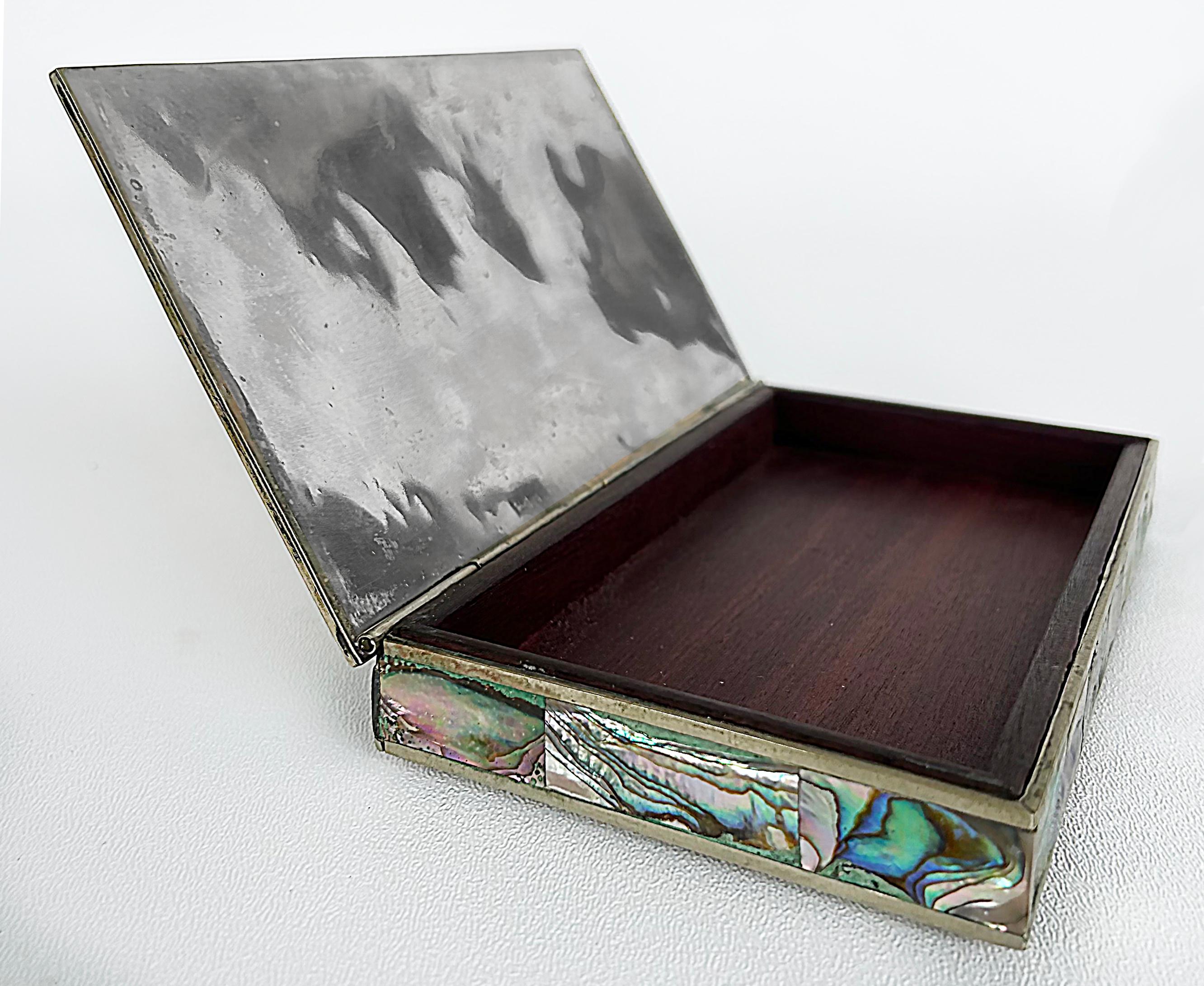 20th Century Mexican Mid-Century Modern Abalone Shell Box, Alpaca Silver For Sale
