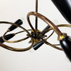Mexican Mid-Century Modern Brass Chandelier with Black Shades and Original Patin