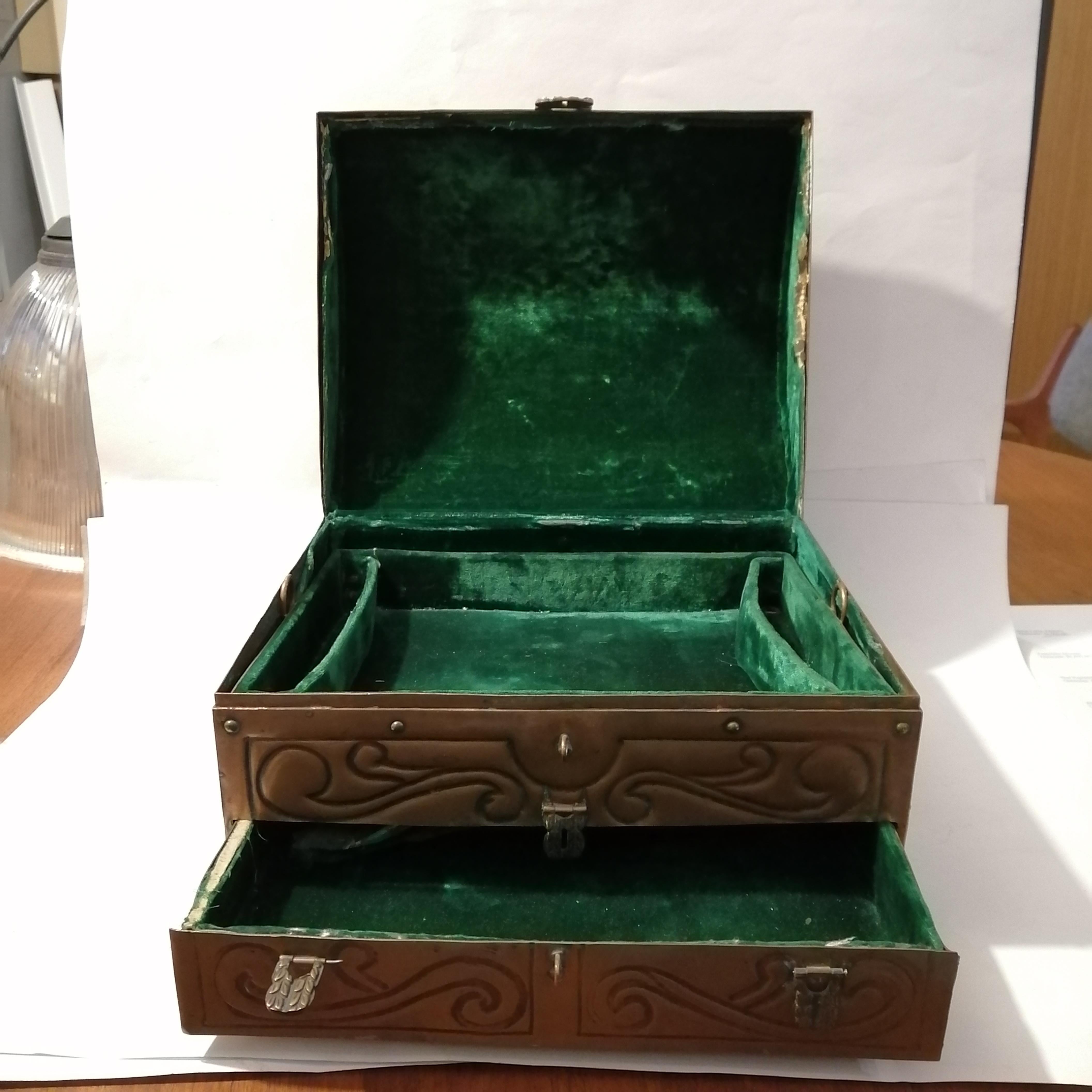 Mid-20th Century Mexican Mid-Century Modern Embossed Copper Jewel Box For Sale