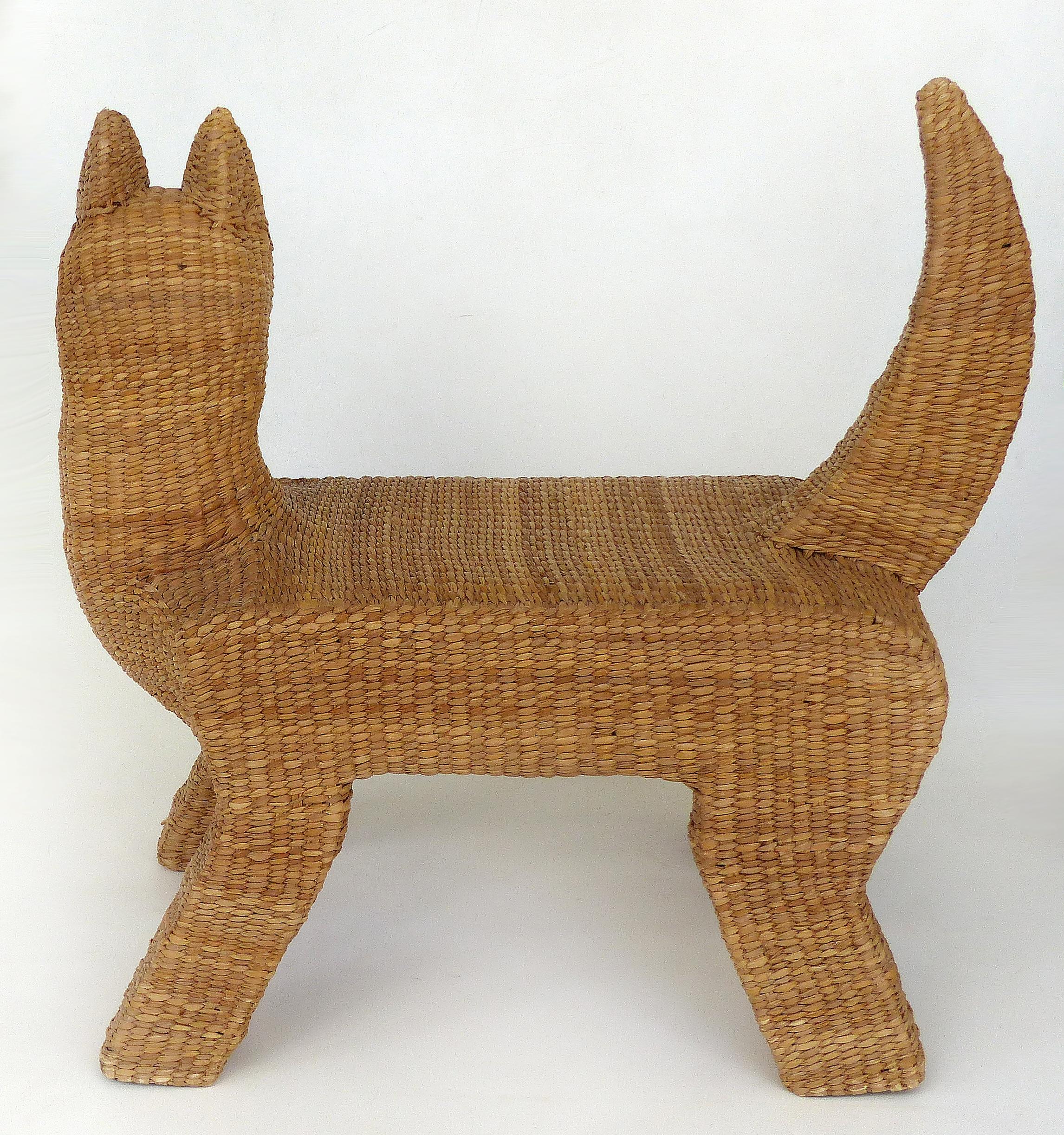 Mario Lopez Torres Coyote Bench, Mid-Century Modern Woven Reed & Copper, Mexico 1