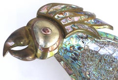Los Castillo Mexican Mid-Century Modern Mixed Metal and Abalone Parrot Tray