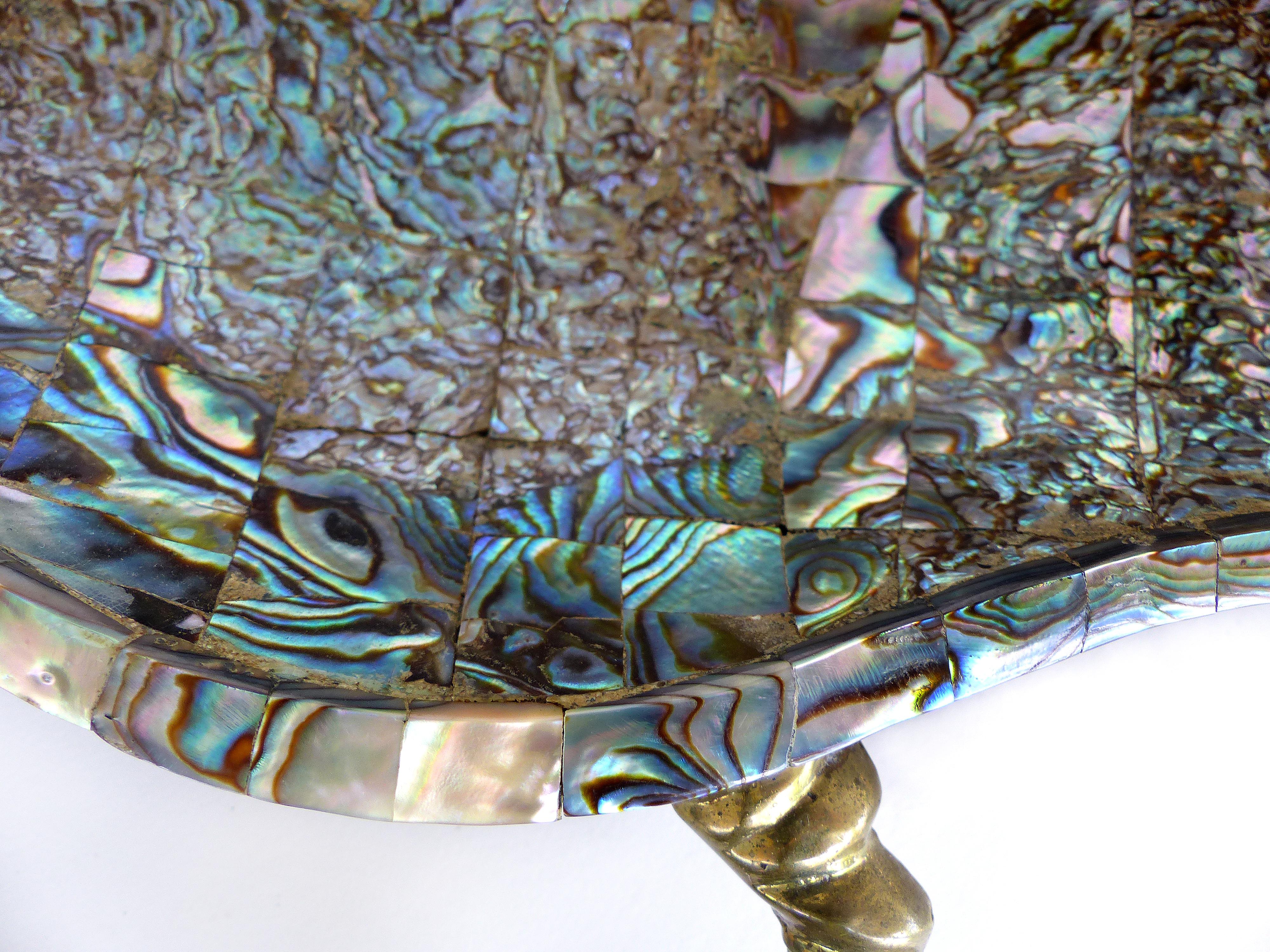 Mid-20th Century Los Castillo Mexican Mid-Century Modern Mixed Metal and Abalone Parrot Tray