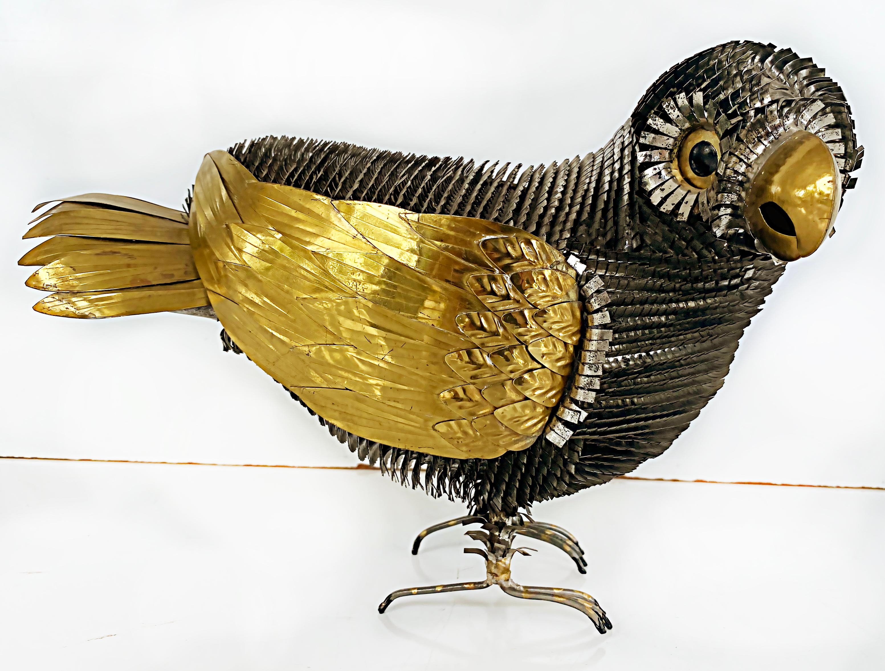Brass Sergio Bustamante Mexican Mid-Century Bird Sculpture with Mixed Metals 